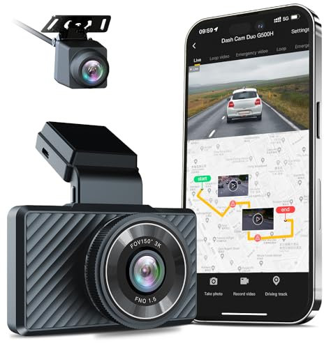 BOTSLAB G500H Car Dash Cam Front and Rear,150° Wide Angle, Color Night Vision, Premium Front 5MP FHD Rear 720P Dual Camera, 24h Motion Detection Parking Mode, Loop Recording, G-Sensor-Black