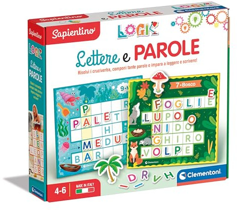 Clementoni - Sapientino Flashcards Logic, Lettere e Parole, Tessere Illustrate con Lettere Alfabeto per Cruciverba, Giochi Educativi 4 Anni, Made in Italy, 16464