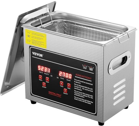 VEVOR Limpiador Ultrasónico 3L, Bandeja Ultrasónica Digital de Acero Inoxidable con Calefacción Tiempo y Temperatura Ajustable Dispositivo de Limpieza Ultrasónica para Joyería Gafas Relojes