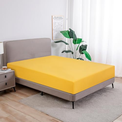 Softex Royal - Klassisches Spannbettlaken - 100% Baumwolle Jersey Spannbettlaken in vielen Farben und Größen - Markenqualität, Gelb, 140 x 200 cm - 160 x 200 + 27 cm 100% gekämmte Baumwolle