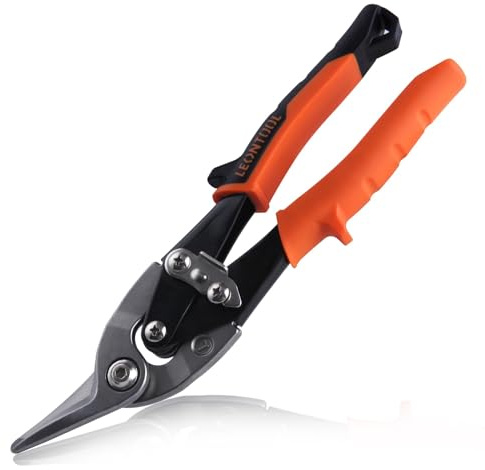 LEONTOOL 10 Tin Snips for Cutting Metal Sheet - Left Cut Aviation Snips with Safety Latch and Non-slip Handle, Heavy Duty Metal Shears - Cr-Mo Steel Blade