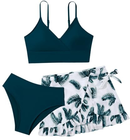Maillot De Bain Ado Fille 8-14 Ans Ensemble Bikini 3 Pièces Hauts De Maillots et Bas De Maillots Tanga avec Jupe Maillot De Bain Adolescente Fille Natation Piscine Plage Vacances