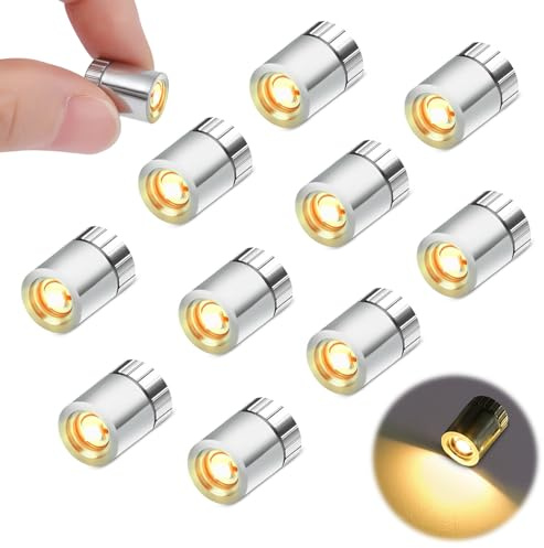 Lot av 10 mini LED-lampor för dockskåp, liten lampa med batteri, mikro LED för festdekoration, utställningar, hantverk, dockskåpsbelysning (varmt gult)