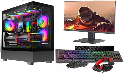 ASC Intel Core i7 Gaming PC Bundle – GT730 2GB, 16GB RAM, 512GB SSD + 500GB HDD, 500W 80+ PSU, 9-Fan Black Glass RGB Case, WiFi, Windows 11, 22 Monitor – High-Performance Gaming & Workstation