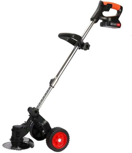 Cortacésped inalámbrico recargable con ruedas desmontables y pantalla LED para mantenimiento de jardín y césped