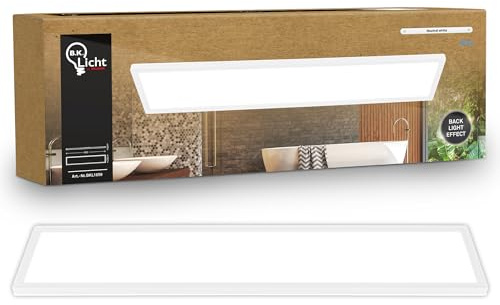 B.K.Licht - Lámpara LED de techo con luz indirecta, plana, luz blanca neutra, IP44, panel, lámpara LED, lámpara de techo, lámpara de baño, lámpara de salón, lámpara de cocina, 98 x 20 x 3 cm, blanca