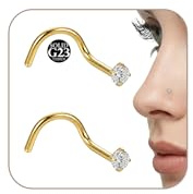 AceFun - Piercing para nariz, titanio, 20 g, forma 1 L, tornillo recto, perno de nariz, acero titanio, 1,5 mm, 2,5 mm, 3 mm, diamantes, para mujeres y hombres, dorado, 2 mm, circonita cúbica