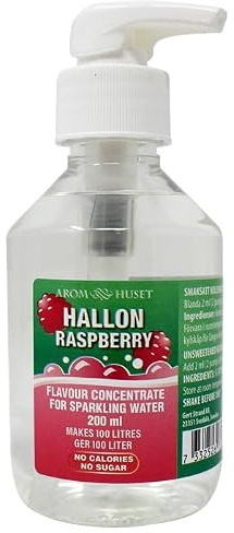 Hallonkoncentrat 200 ml ger 100 L kolsyrat vatten |hallonsmak| för alla läskmaskiner|utan socker |noll kalorier| högkoncentrerad arom 1:500 |+ GRATIS doseringspump