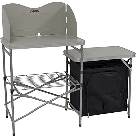 Andes Camping Field Kitchen Worktop Table Stand With Cupboard & Windshield