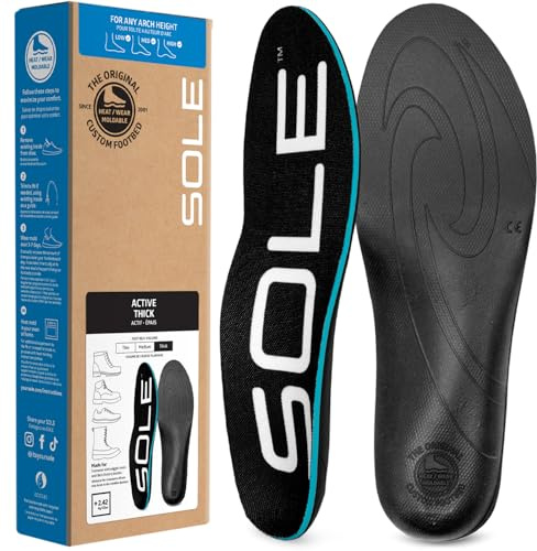 SOLE Active Thick Insoles - Custom Moldable Orthotic Support for Any Arch Type, Plantar Fasciitis Relief - Mens Size 11/Womens Size 13, Regular, 1 Pair