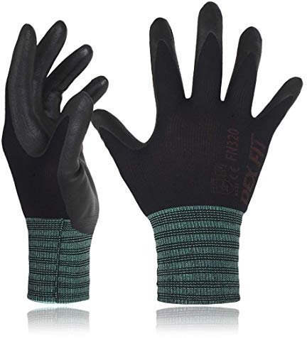 DEX FIT FN320 Gants de Travail Nylon Nitrile, Confort 3D Mains Nues, Légers & Flexibles, Grip Antidérapant, Compatibles Écran Tactile, Respirants & Lavables, Noir 8 (M) 3 paires