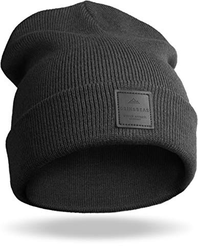 Grin&Bear Unisex Streetwear Mütze Beanie Feinstrick schwarz M65