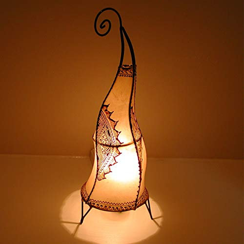 Casa Moro Marokkanische Hennalampe Stehlampe Hissan H60 cm weiss | Kunsthandwerk aus Marrakesch | Handbemalte Lederlampe handgefertigte Hennaleuchte aus echtem Leder | L1780