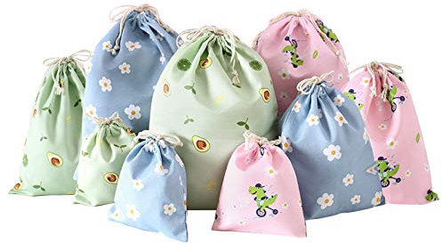 Heiqlay Stoffsäckchen mit Zugband, Geschenksäckchen Stoffbeutel wiederverwendbarer Atmungsaktive Aufbewahrungsbeutel zur Aufbewahrung, kleine Geschenke, Süßigkeiten, Reisekleidung, 9 Stück