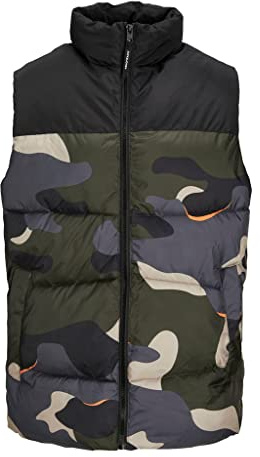 JACK&JONES PLUS Jjchili Bodywarmer PS Gilet Imbottito, Nero/Dettagli: Mimetico, XXXL Uomo