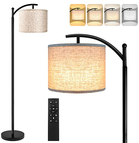 ROTTOGOON Floor Lamp for Living Room, 4 Color Temperature LED Floor Lamp with Remote Control & Foot Switch, LED Bulb Included, Modern Standing Lamp for Bedroom, Study Room, Office - Black