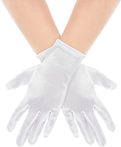 Gants Courts en Satin de Soie pour Danse et Mariée - Extensibles Blancs Taille Adulte 22,9 cm - Accessoire pour Robes de Banquet, Mariage et Fête
