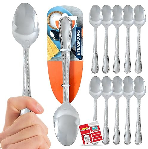 SOL Teaspoons Set of 12 - Stainless Steel Teaspoons Set of 6 x 2 for Dessert, Coffee, and Tea - Small Spoons, Dishwasher Safe, for Home, Kitchen, and Restaurant Use