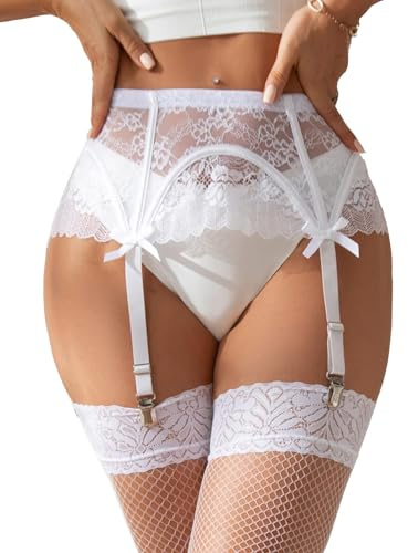 ohmydear Femme Porte-Jarretelles Sexy Dentelle avec 4 Clips Métalliques Guepière Grande Taille Soutien du Cartilage Ceinture Porte Jarretelle Lingerie et Vêtements