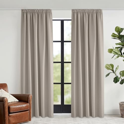 KGORGE Vardagsrumsgardiner med veckband, termogardin, värmeskydd, 2 stycken, för skenor, termiska gardiner, H x B 240 x 140 cm, sandfärger