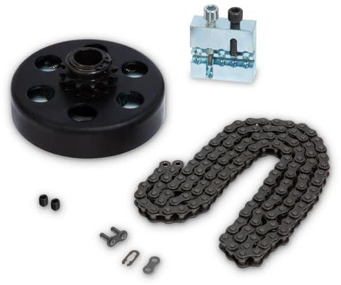EBERTH Centrifugalkoppling för axel 19,05mm Ø, Sprocketkoppling med kedja typ 35# 1,2m och verktygssats, Centrifugalkoppling med tänder, 12-tandskoppling #35, Go Kart, Pocket Bike, Motorcykel