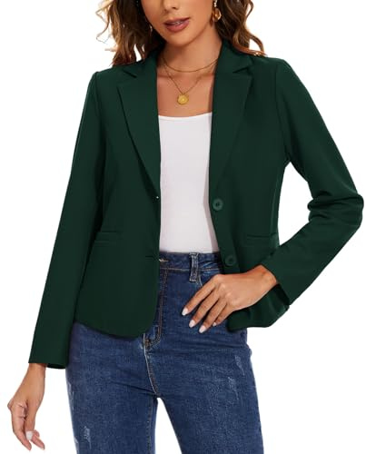 Casual Long Sleeve Blazer Jacket Botton Down Outerwear Suit ,Dark Green S
