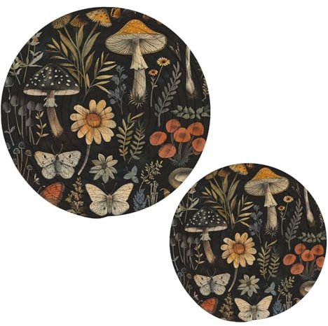 Msyxl Mushrooms Trivets for Hot Dishes, Hot Pots and Pans, Cotton Woven Pot Holders for Kitchen Countertops, Table, 2 Pcs Heat Resistant Hot Pads, 7+9.5