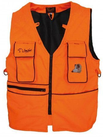 Genérico Chaleco Corto Naranja BATIDA - Con Porta Balas, Bolsillos para Emisora y Morral Trasero de Doble Cremallera (L)