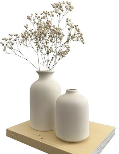 Pack 2 Jarrones Decorativos Cerámica Blanco Minimalista Estilo Nórdico Moderno Elegantes para Sala Estar Comedor Dormitorio Oficina Estantería Eventos Boda Detalle Mesa Centro Decoración Interior