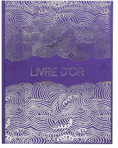 Exacompta - Ref. 47303E - 1 Gästbok JAPAN - Stort vertikalt format 27 x 22 cm - Omslag av papper med textileffekt - Silverkant med inskription LIVRE D'OR - 100 vita sidor - Violett