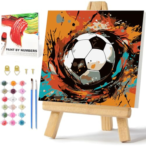 Daisen Art Peinture par numéros à partir de 7 ans - Cadre et boîte de football - Peinture par numéros - Pour adultes et enfants - Cadeau - Décoration pour la maison - 20 x 20 cm