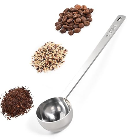18/8 Stainless Steel Coffee Scoop, Doosu Food-Grade Metal Measuring Spoon with 6.9in Long Handle, Tablespoon Scooper for Coffee Beans, Ground Coffee, Espresso, Protein Powders, Tea, Sugar (2 Tbsp)
