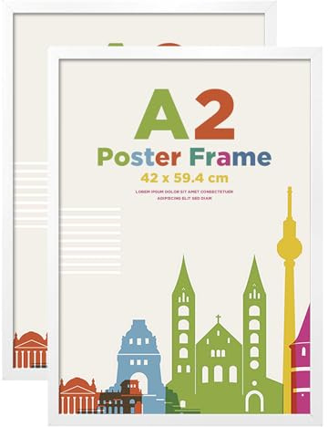 Egofine bildram A2, träram med akrylglas, 42 x 59,4 cm bildram MDF-ram set om 2, passepartout för foton DIN A3, bildram för upphängning, affischram för foton, vit