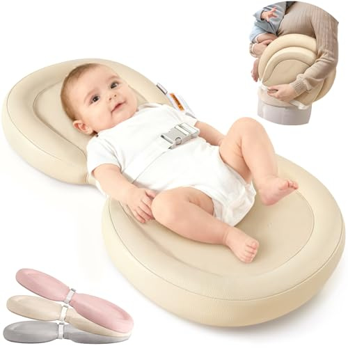 Mamatepe Wickelunterlage, weich, faltbar, Leder, wasserdicht und rutschfest, abwischbar, für Kleinkinder von 0–12 Monaten, Größe S, 61 x 40 cm, cremefarben