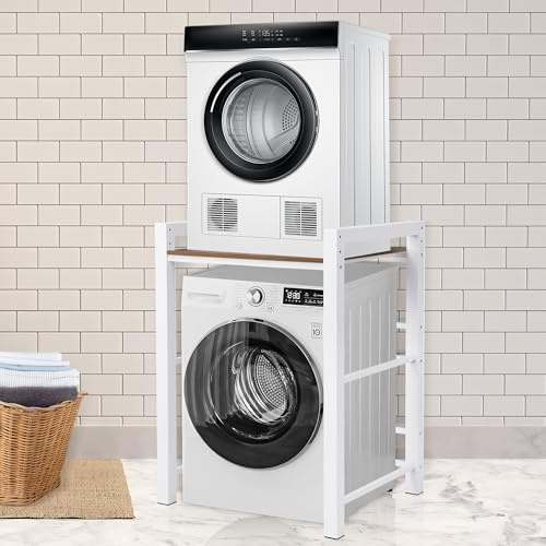 Superposition Lave Linge Seche Linge, Meuble Machine a Laver 3 Hauteurs Réglables, Etagere Machine a Laver, Capacité de Charge de 350kg, Pour Buanderie Salon Salle De Bain, 75 x 65x 105 cm (Blanc)