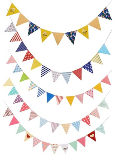 LEEQBCR 5 strisce da 10 metri Bandierine Triangolari Colorate Feste festone Striscione, Feste Striscione Bandiere Decorazioni, in iuta imitata,per compleanno,festa nozze,Interne Esterna Decorazione