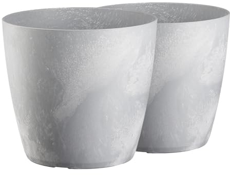 Tymar Set di 2 vasi per piante in plastica, moderni, opachi, forma rotonda (cemento, ø 30 cm)