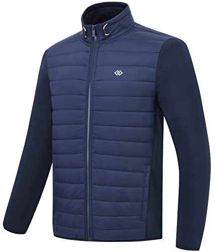 MoFiz Men's Jackets Lightweight Insulated Hybrid Down Jacket Full Zip Running Hiking Travel Outdoor Coat Navy Size US M/EU L