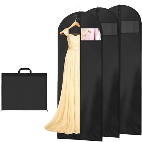 AMFUN 3 PCS Dress Bag,Full Length Travel Suit Bag with Zipper, Dust-proof Clothes Covers Protector Bags,Gown Garment Bag for Long Dresses, 180×60 cm (Black)