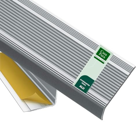 casa pura Aluminium Angle Stair Profile L-Shape Stair Profile, No Drilling, Angle Profile, Anodised Step Edge Profile, 1 Piece, 3 x 2 cm, Integral (Silver, 134 cm)