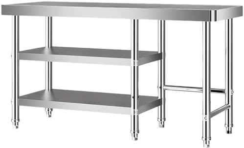 KCCRHIN Mesa De Trabajo Inoxidable Profesional, 3 Niveles, Mesa De Preparación De Alimentos Duradera, Altura Ajustable, Mesada Cocina INOX para Cocina De Restaurante, Bar, Hotel,120x40x80cm