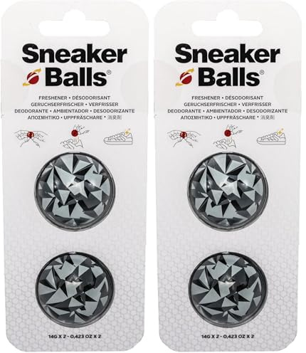 Sneaker Balls Deodorante & Sfere Rinfrescanti, Elimina Odori da Scarpe/Borse Sportive/Armadietti, Diametro 3,8 cm, Rotazione Veloce, 90 Giorni di Freschezza - Nero Edgy (Confezione da 2)