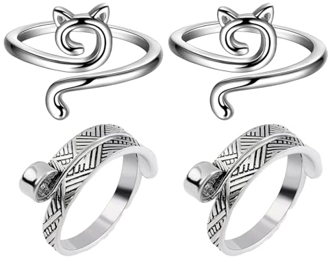 8-pack med virka spänningskopar – finger slingor stickning katt riktiga påfåglar justerbar | metallringar halkfri med förvaringsbox | snabbhakade tillbehör present till kvinnor mamma