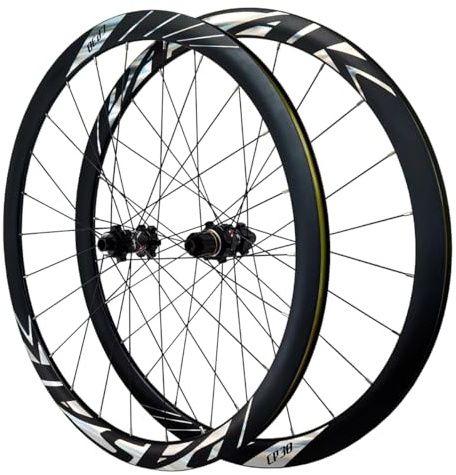 700C Cykelhjulssats Alu-legering Fälgar Med Dubbla Väggar För Landsvägscykel | 24H Nav Centerlås Skivbroms Genomgående Axel Främre Bakre Hjulpar För 8-12 Växlar(Schwarz)