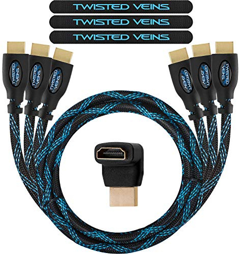 Twisted Veins HDMI Cable 6 ft, 3-Pack, Premium HDMI Braided Cord Type High Speed with Ethernet, Supports HDMI 2.0b 4K 60hz HDR and ARC