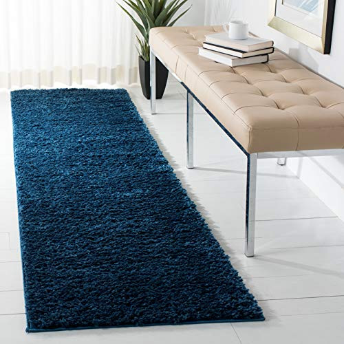 Safavieh Tapis Shag pour Salon, Salle à Manger, Chambre à Coucher - August Shag Collection, Tapis à Poil Court, Bleu Marine, 80 x 180 cm