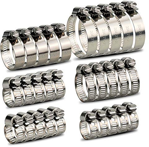 InduSKY Abrazadera de Manguera de Tornillo Sinfínde Acero Inoxidable, 30 Unids Rango Ajustable de 6 a 51 mm Clip de Tubo de Worm Drive de Acero Inoxidable Para Tubo