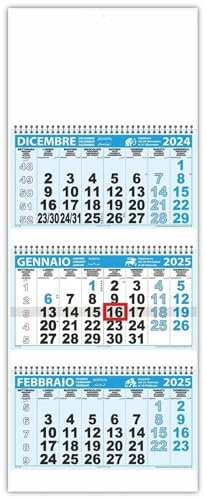 Calendario da muro 2026 trittico mensile 12x3mesi azzurro 32x80cm spiralato