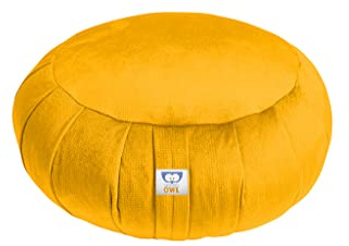 Sensorisk uggla Zafu meditationskudde – sammet, boveteskal, 18 cm x 35 cm, senap, barn