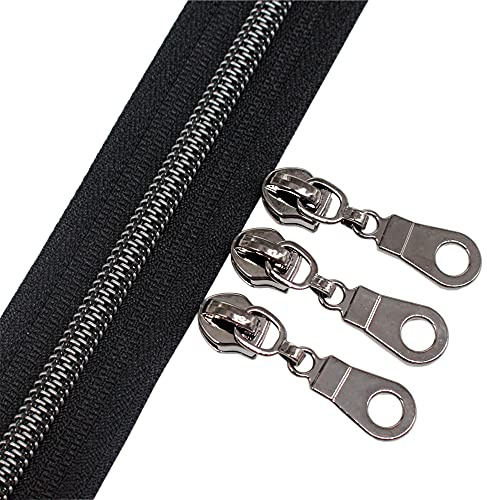 YaHoGa 9 m Black Nickel Endless Zip Sold by the Metre Black Zip 6 mm Spiral + 25 Nonlock Zippers (Nickel Black Black)
